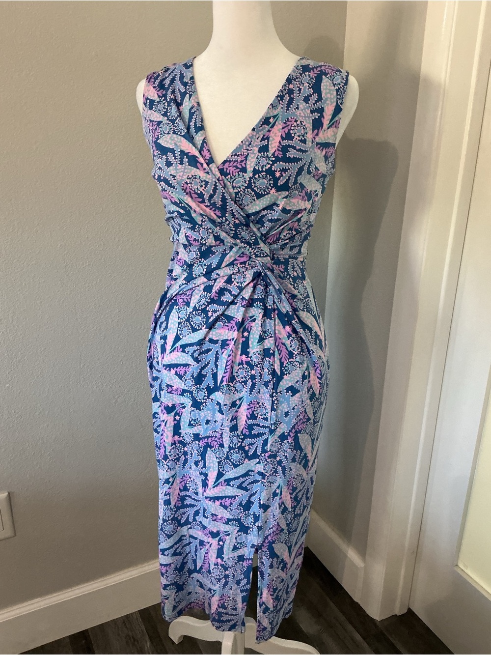 NWT Lilly Pulitzer Odella V-Neck Twist Front Midi Dress Barton Blue Size 0